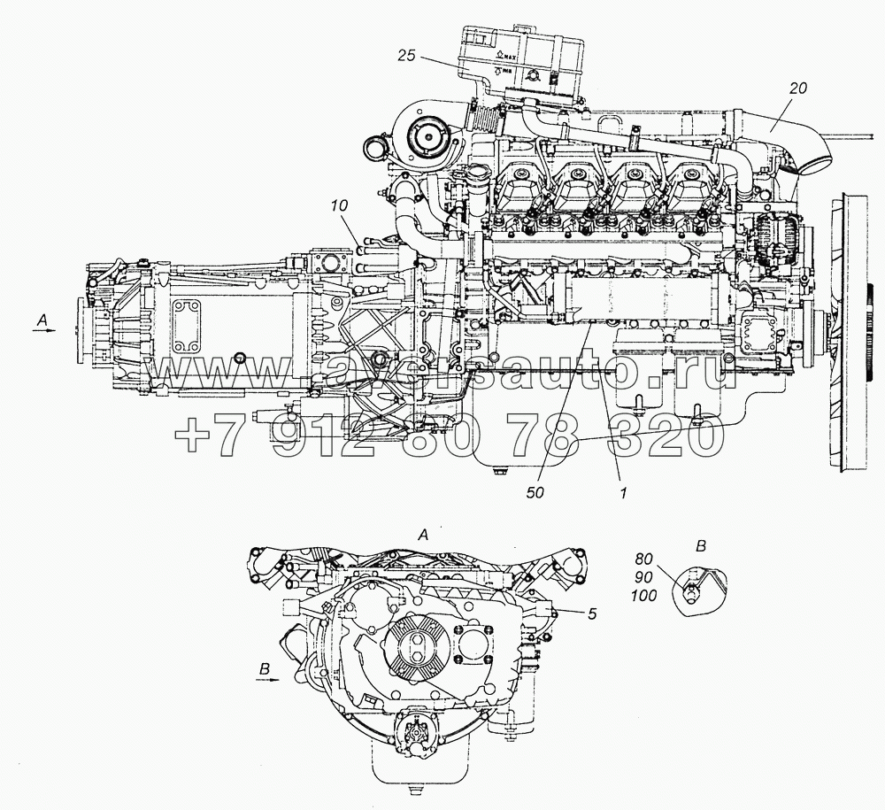 6520-1000264-13 Агрегат силовой 740.73-400, укомплектованный для установки на автомобиль