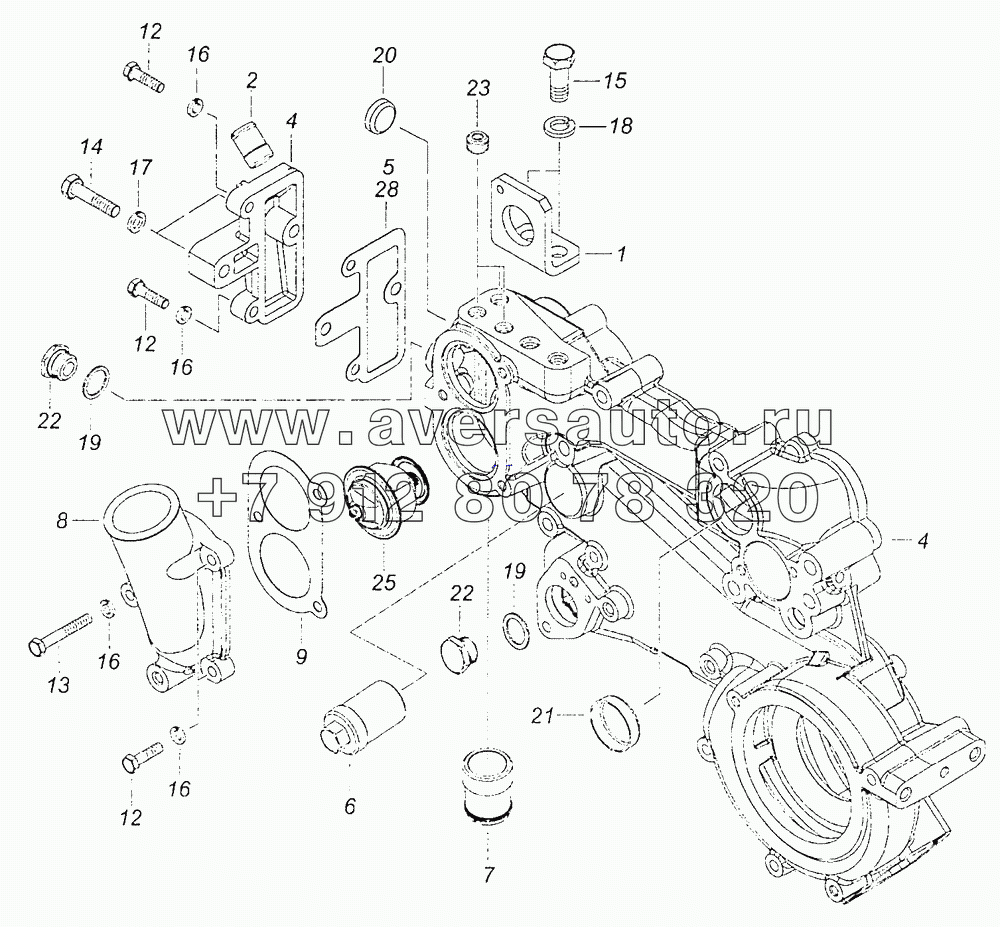 740.63-1303010-20 Корпус водяных каналов с термостатами