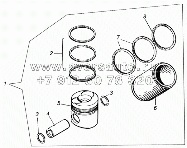 Гильза цилиндра с поршнем, пальцем, кольцами (комплекты для запасных частей 53215, 54115, 55111, 65115)