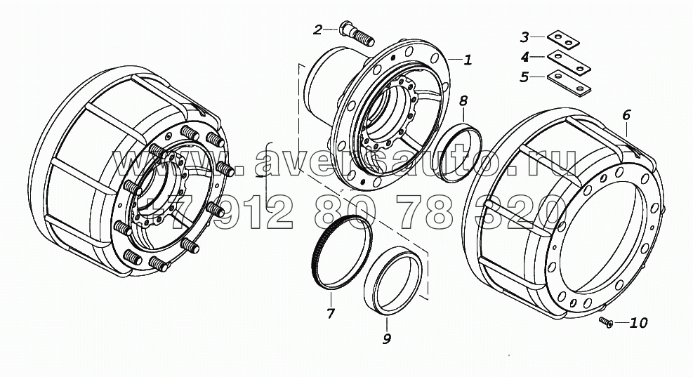Ступица переднего колеса с барабаном тормоза