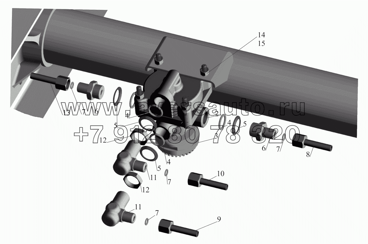 Крепление клапана ускорительного 4370-3518004 и присоединительной арматуры