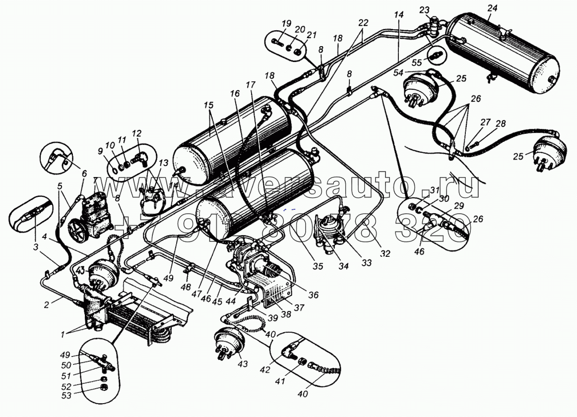 Привод пневматический тормозов МАЗ-5429, МАЗ-504В
