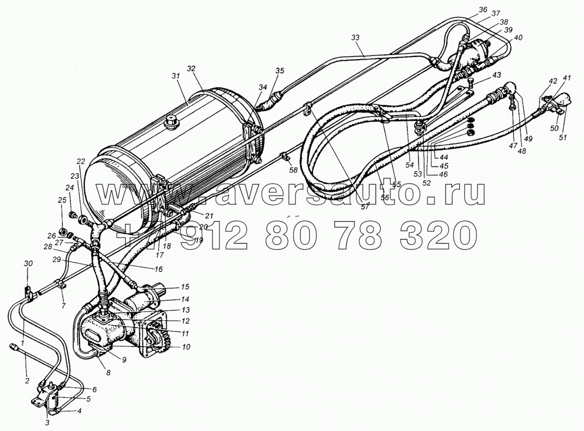 Трубопроводы и шланги механизма подъема платформы МАЗ-5430