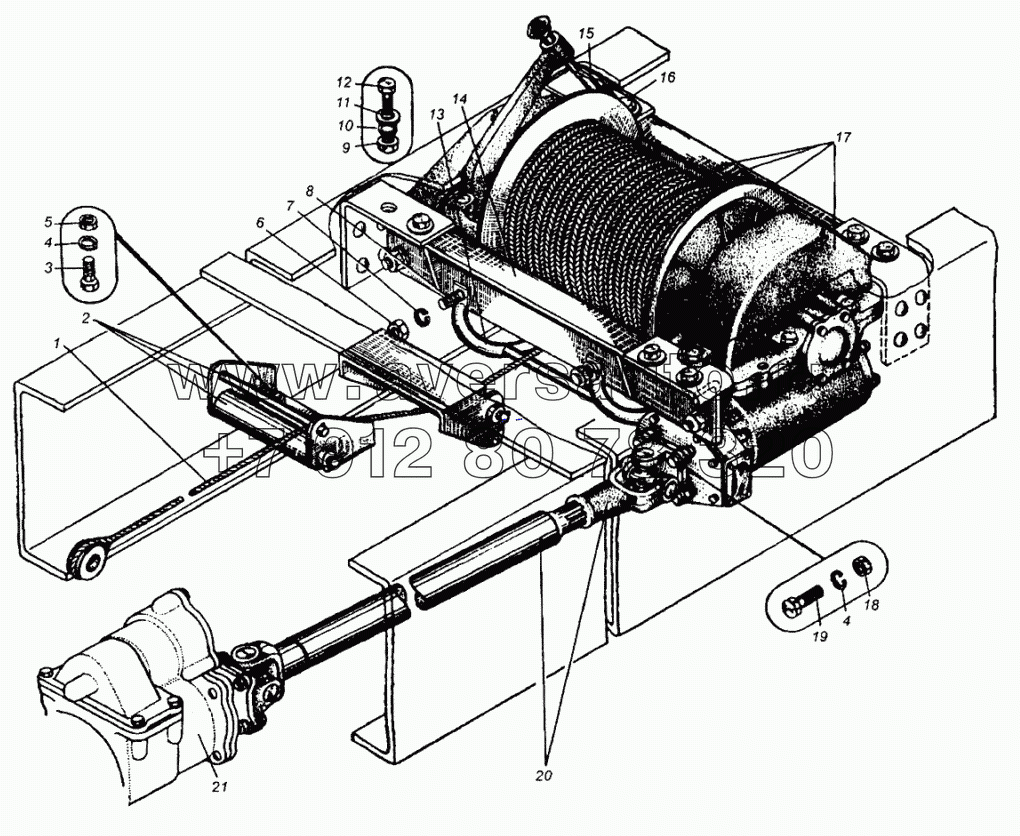 Лебедка, вал карданный лебедки МАЗ-509А