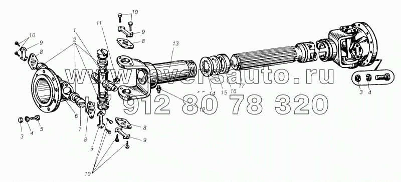 Вал карданный автомобилей МАЗ-5335, МАЗ-5549, МАЗ-5429, МАЗ-504В