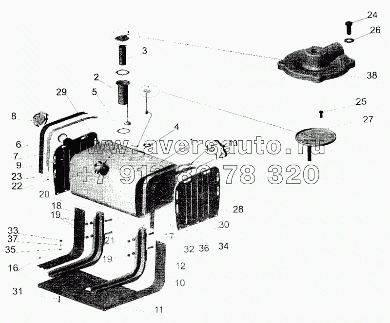 Крепление топливного бака (с ограждением) на МАЗ-533702
