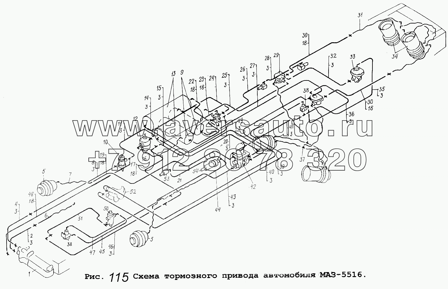 Схема тормозного привода автомобиля МАЗ-5516