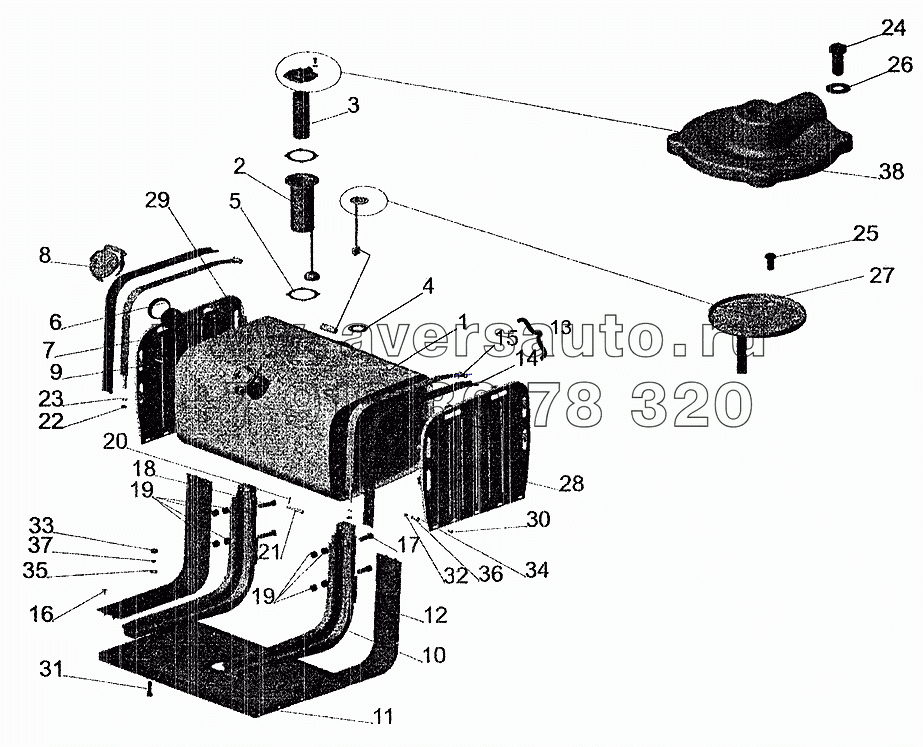 Крепление топливного бака (с ограждением) на МАЗ-533702
