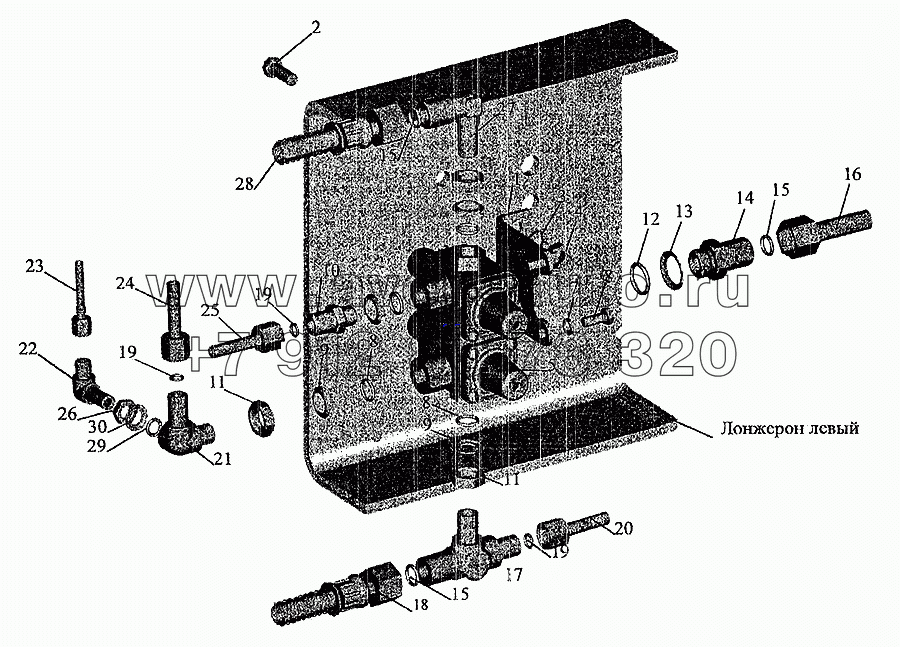 Крепление четырехконтурного клапана МАЗ-630305, МАЗ-630303