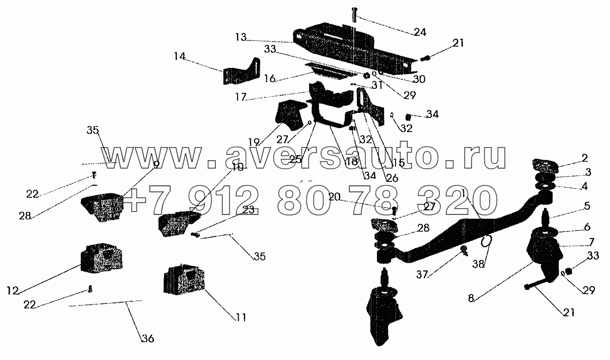 Крепление двигателя на автомобилях МАЗ-533605, МАЗ-630305 с двигателем 238ДЕ2