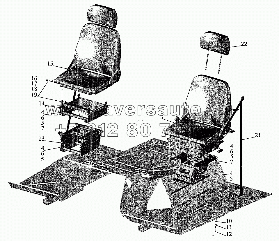 Установка и пневмопитание сидений автомобиля МАЗ-533702