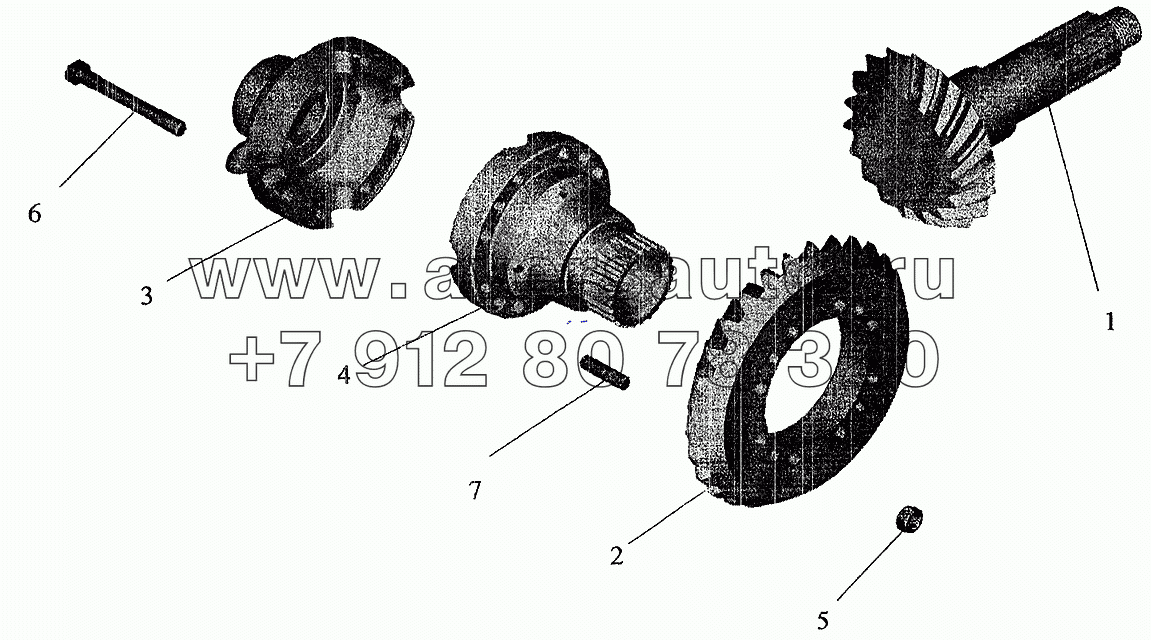 Редуктор среднего моста. Шестерни ведущая и ведомая (комплект для запчастей)