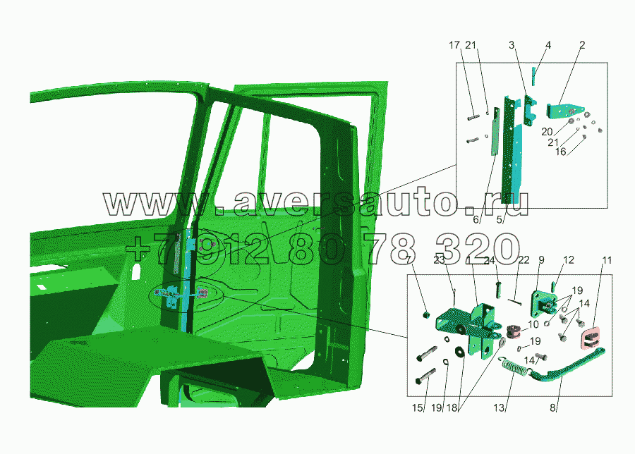 Установка ограничителей 64221-6100006-10 и петель двери