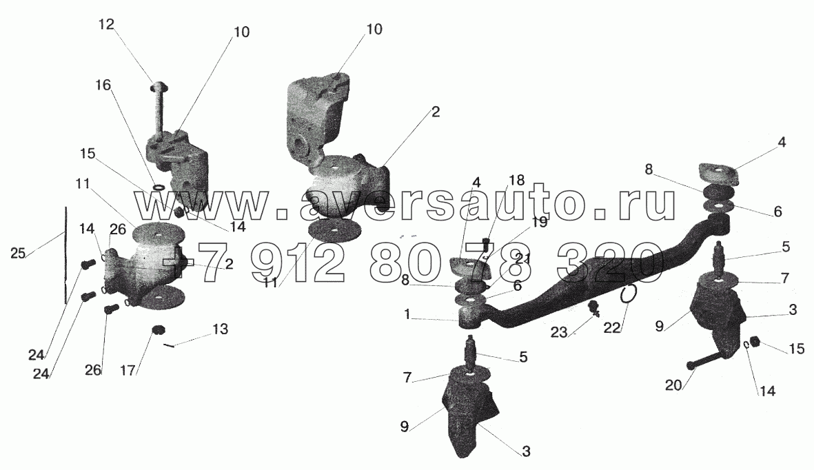 Крепление двигателя на автомобилях: МАЗ-642208, МАЗ-543208 и МАЗ-642205, 543205 с КП МАЗ-543205