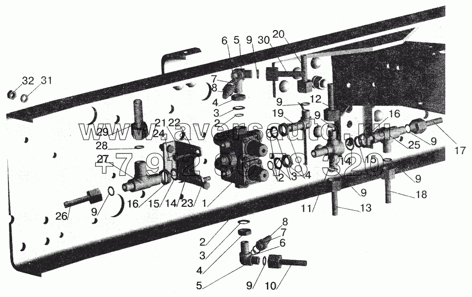 Крепление четырехконтурного клапана (автомобили с пневмоподвеской) МАЗ-543208, 543205