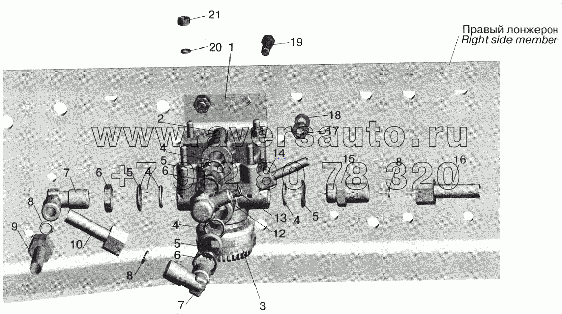 Установка ускорительного клапана и присоединительной арматуры МАЗ-551605, 551603