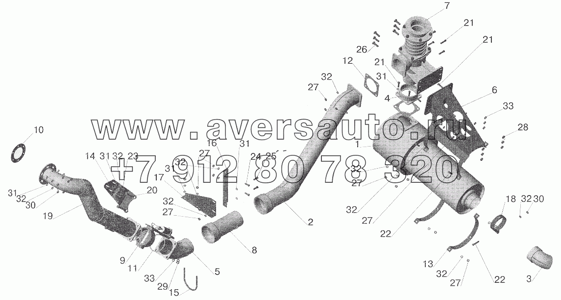 Установка системы выпуска отработавших газов МАЗ-551605 с КПП ЯМЗ-238М и обогревом кузова