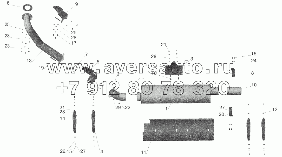 Установка системы выпуска отработавших газов МАЗ-555102, 551603