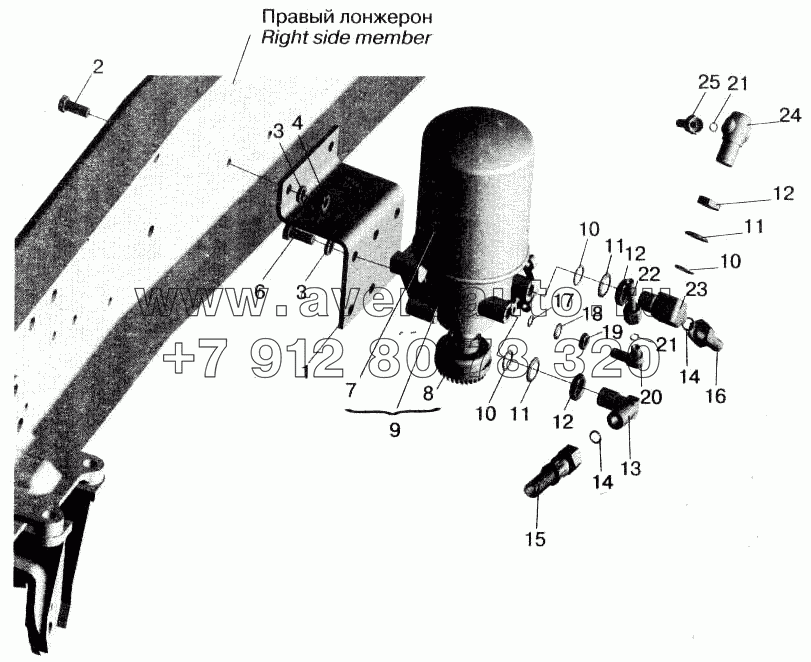 Установка осушителя воздуха и присоединительной арматуры МАЗ-555102