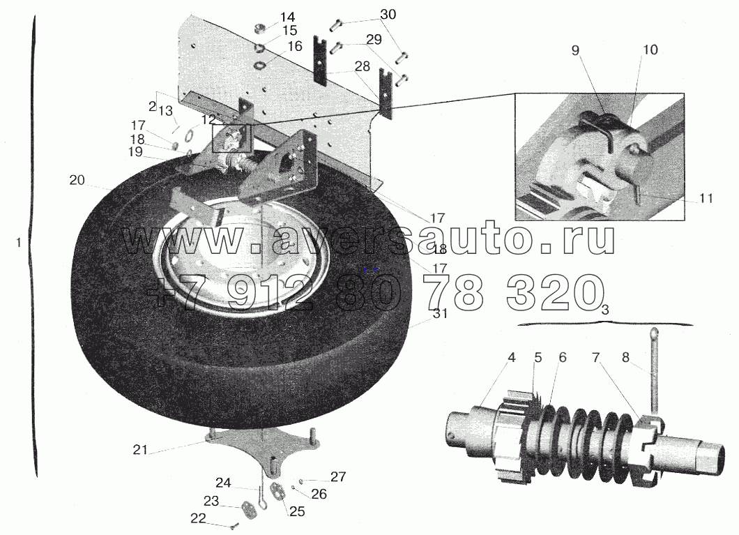 Установка запасного колеса МАЗ-555102 (63035-3100001-10)