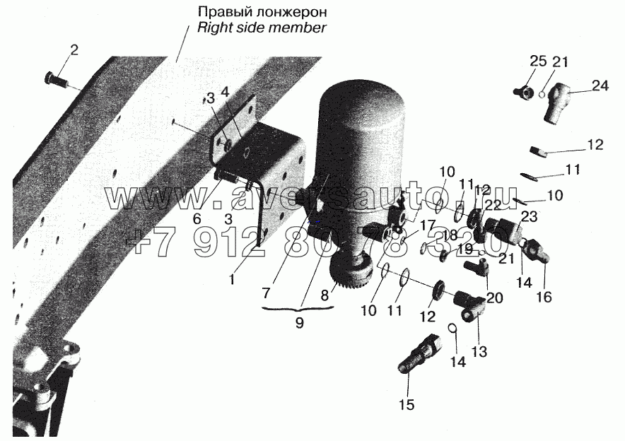 Установка осушителя воздуха и присоединительной арматуры МАЗ-555102