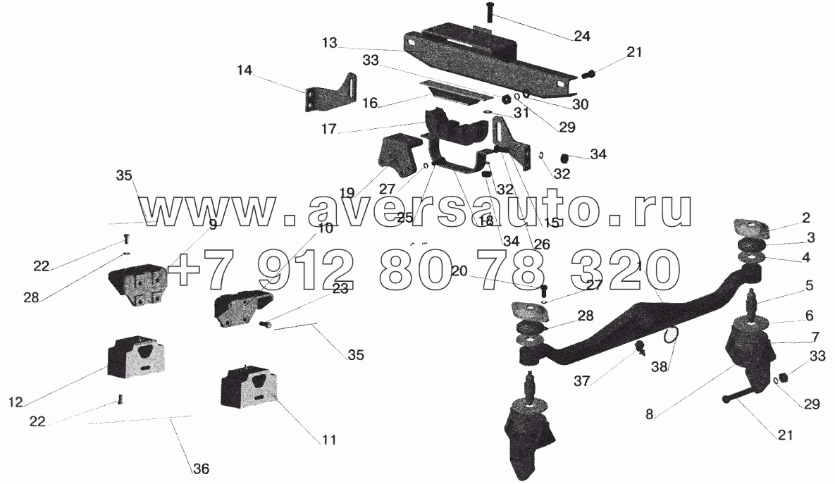 Крепление двигателя на автомобилях: МАЗ-642205, 543205 с КПП МАЗ-238М