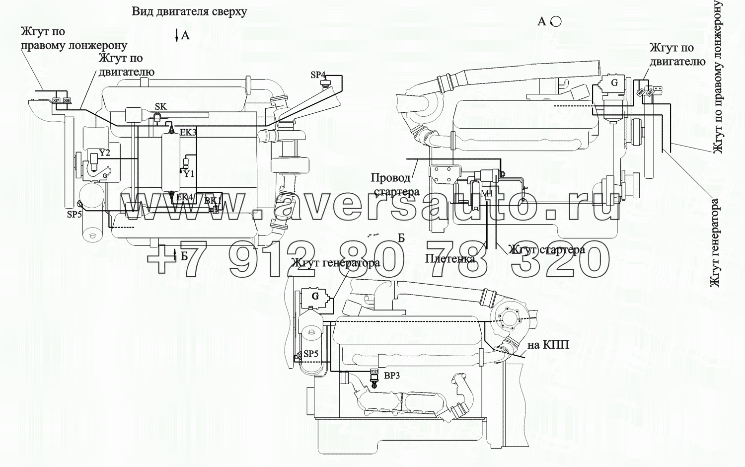 Расположение элементов электрооборудования на двигателе ЯМЗ-75114