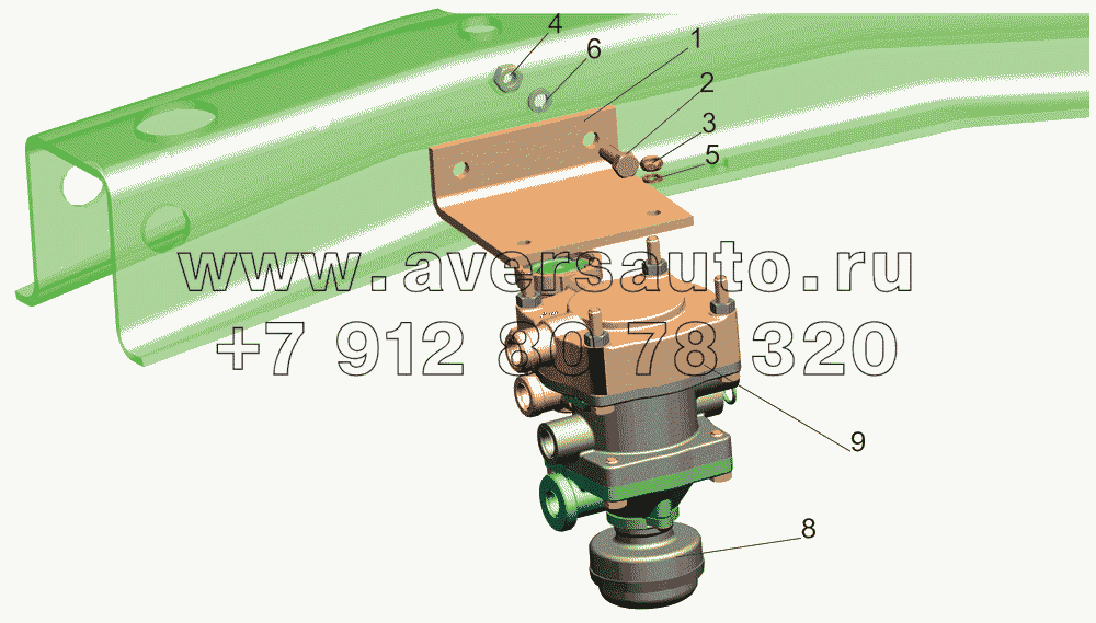 Установка клапана управления тормозами прицепа 54401-3522005
