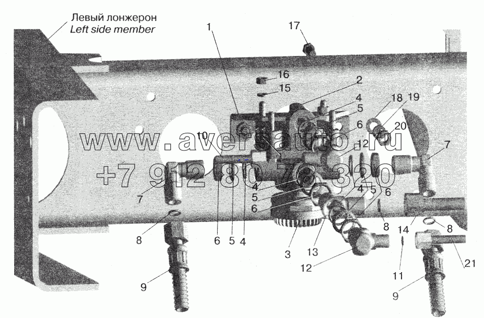 Установка ускорительного клапана и присоединительной арматуры МАЗ-543208, 543205, 543203, 543202