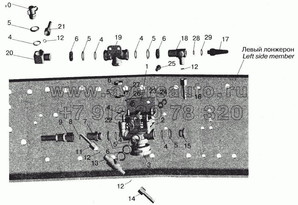 Установка ускорительного клапана и присоединительной арматуры МАЗ-555102
