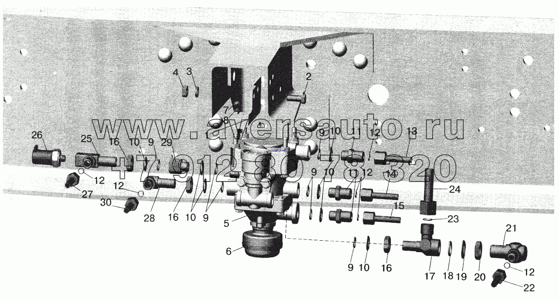 Установка клапана прицепа и присоединительной арматуры МАЗ-642208, 642205, 543208, 543205