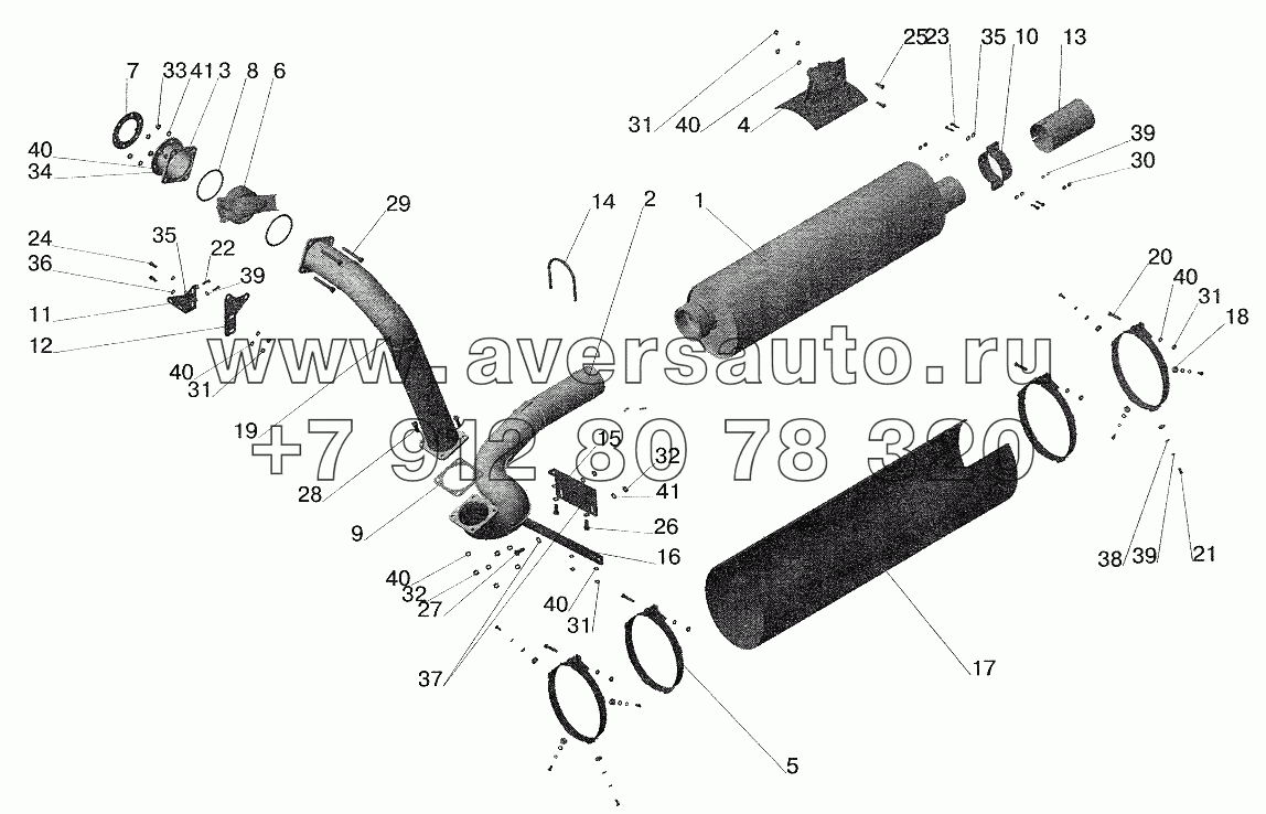 Установка системы выпуска отработавших газов МАЗ-551605 с КПП МАЗ-543205 без обогрева кузова