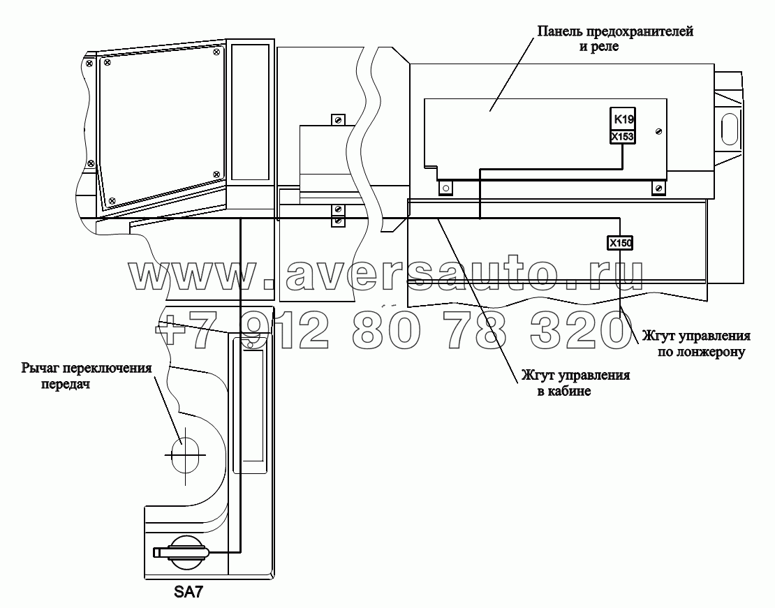 Расположение разъемов и элементов электрооборудования управления подъемом и опусканием самосвального полуприцепа