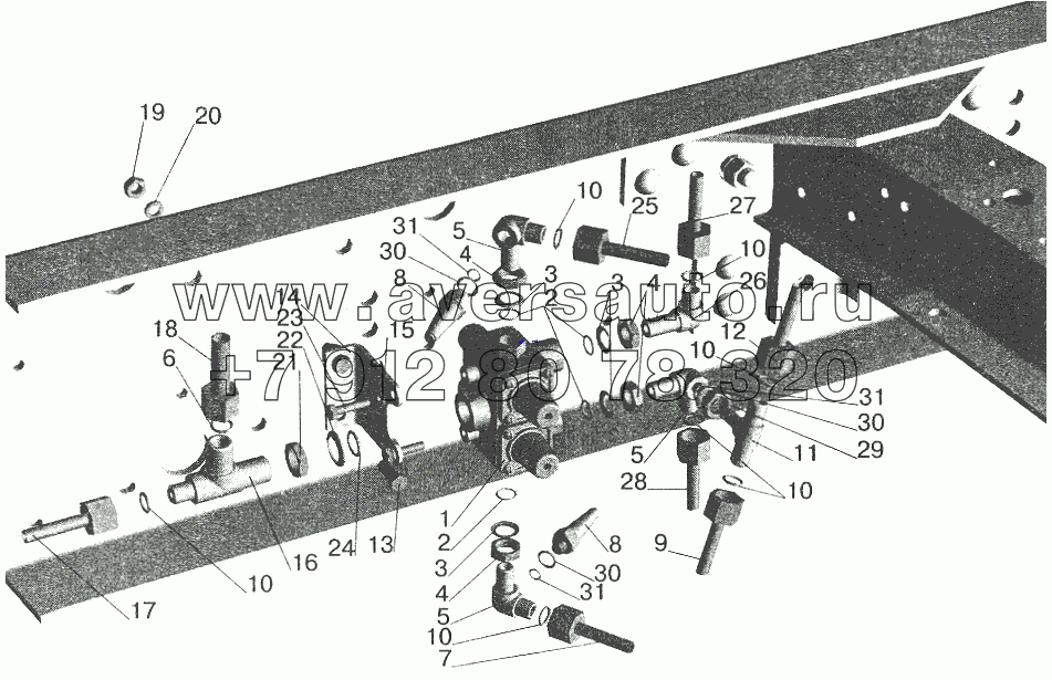 Крепление четырехконтурного клапана (рессорная подвеска, без ограничения скорости) МАЗ-543208, 543205