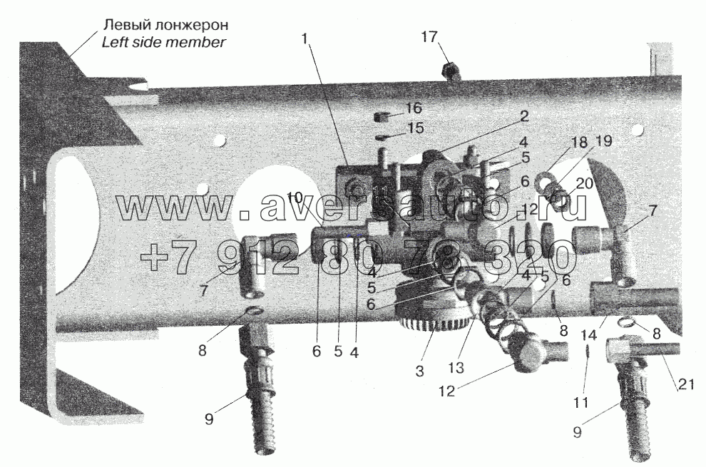 Установка ускорительного клапана и присоединительной арматуры МАЗ-543208, 543205, 543203, 543202