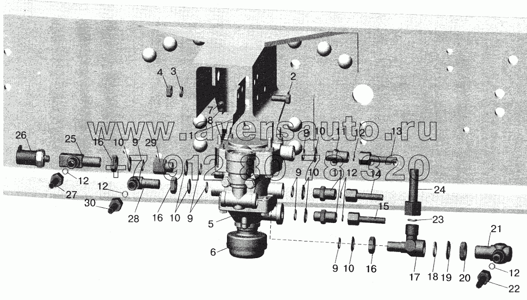 Установка клапана прицепа и присоединительной арматуры МАЗ-642208, 642205, 543208, 543205