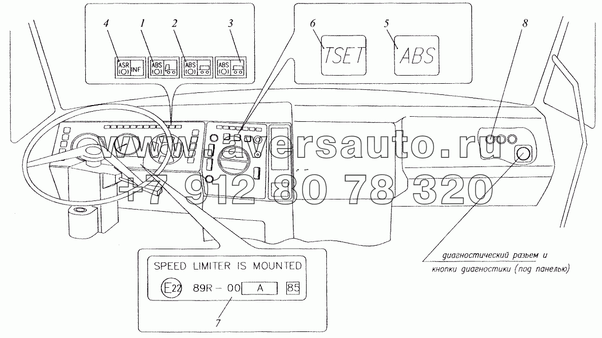 Расположение элементов АБС в кабине автомобилей семейства МАЗ-64221