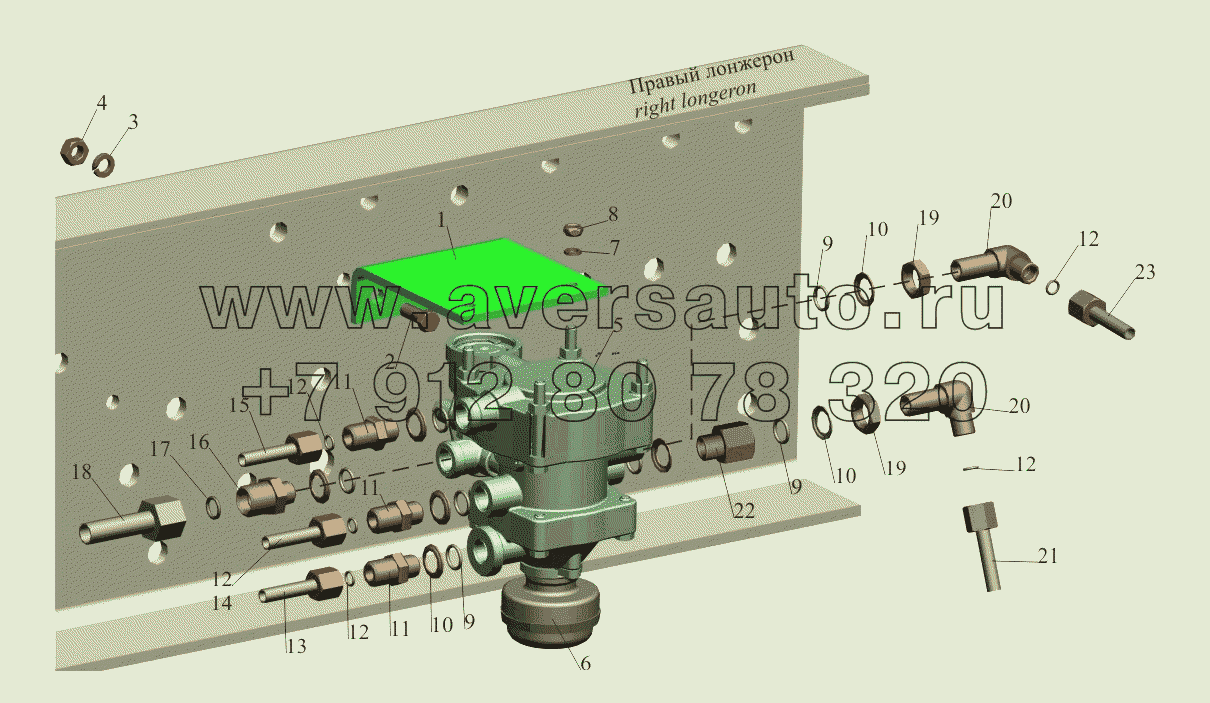 Крепление клапана управления тормозами прицепа 650108-3522005 и присоединительной арматуры
