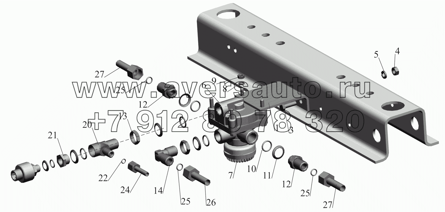 Крепление клапана ускорительного 54401-3518004 и присоединительной арматуры