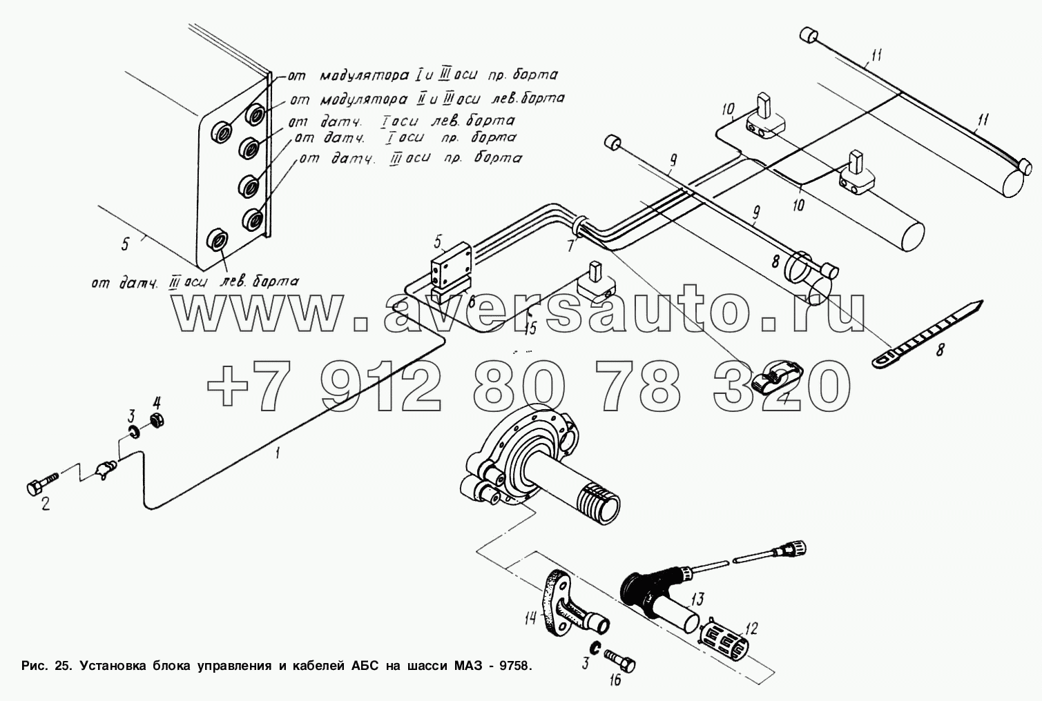 Установка блока управления и кабелей АБС на шасси МАЗ-9758