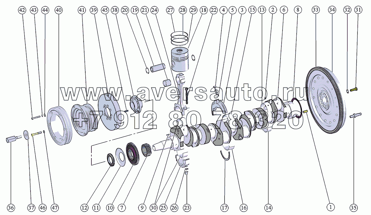 Кривошипно-шатунный механизм. Установка маховика. Установка шкива коленчатого вала (Д-260.7С-556)