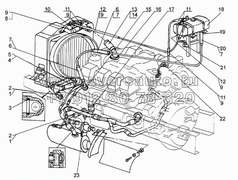Пробка радиатора, трубопроводы и шланги системы охлаждения, кран сливной, бачок расширительный