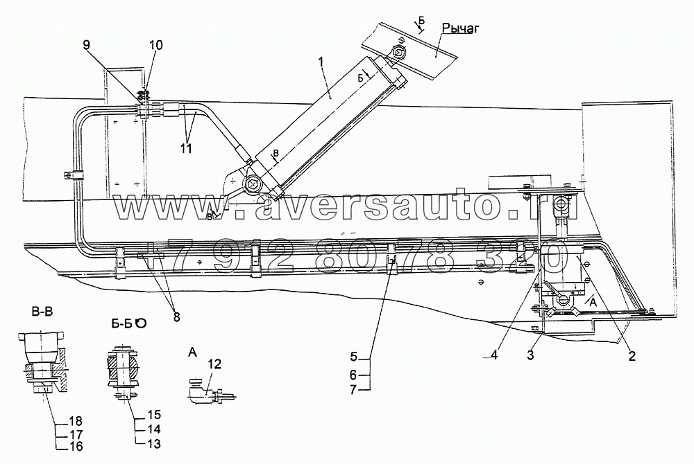 Механизм опрокидывания кабины, его цилиндр и насос. Трубопроводы