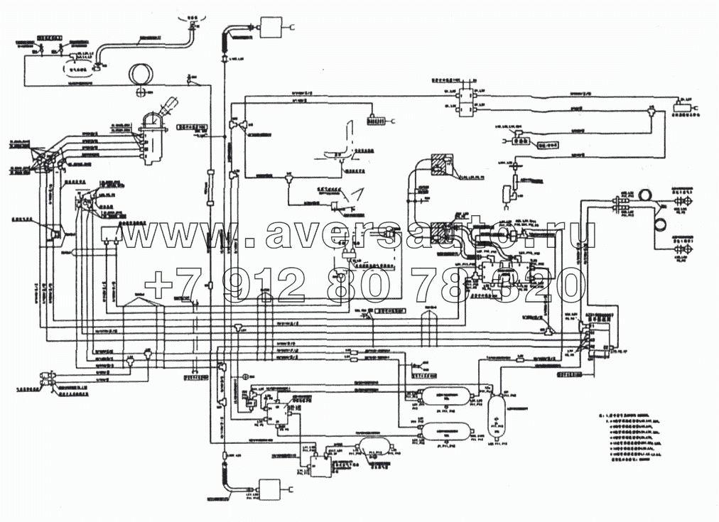 Схема тормозной системы для тягачей 4x2 и 6x2