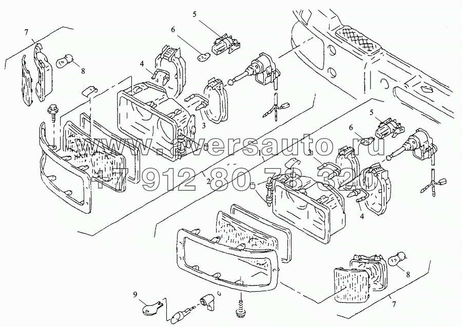 Передние фары и лампочки поворота в сборе