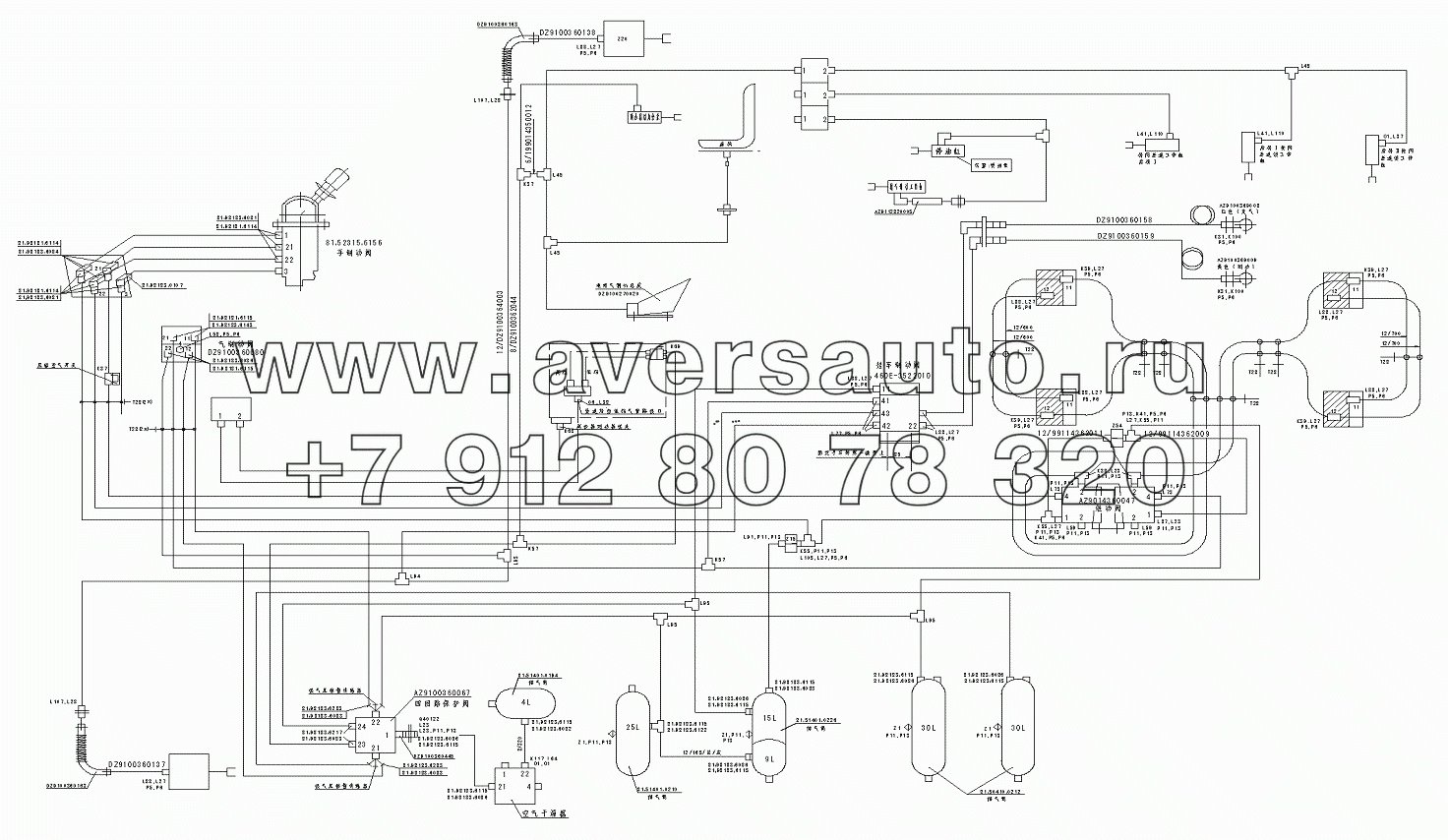 Схема тормозной системы для тягача 6х4