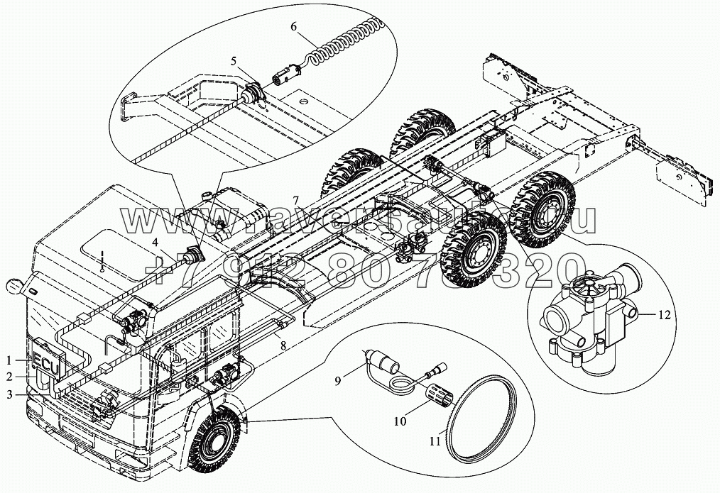 Система AБС для автомобиля 6х4