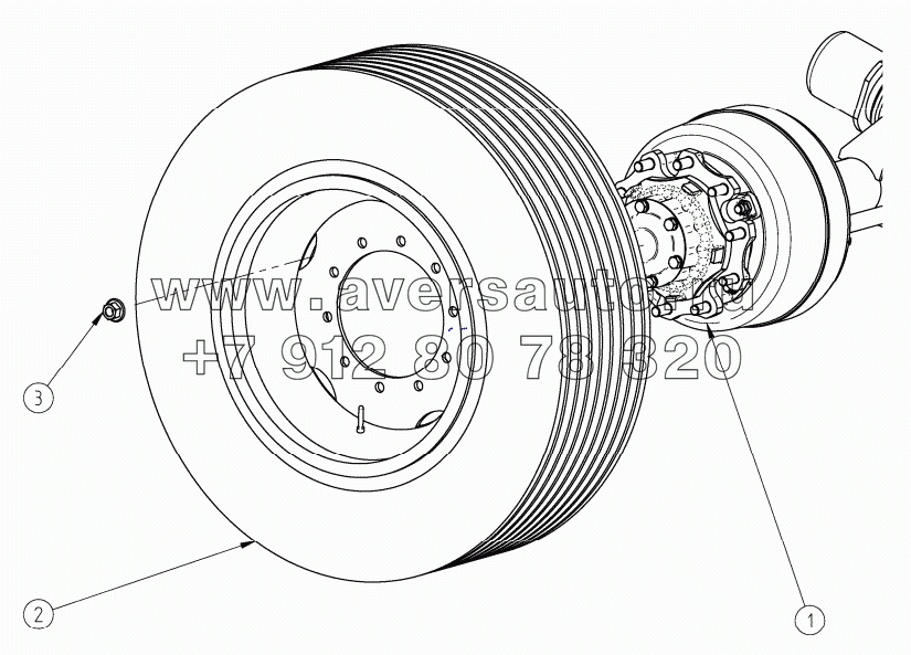Ось с колесами и тормозами