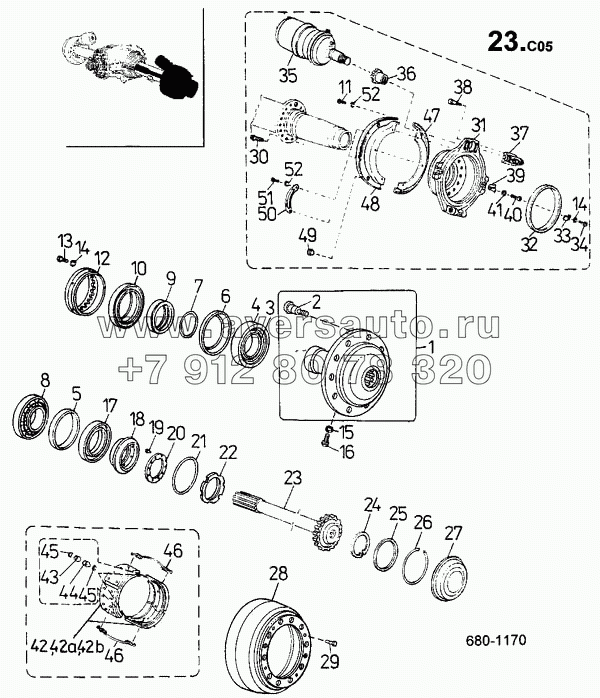 Ступица колеса, колодки тормозные, цилиндр, тормозной барабан (680)