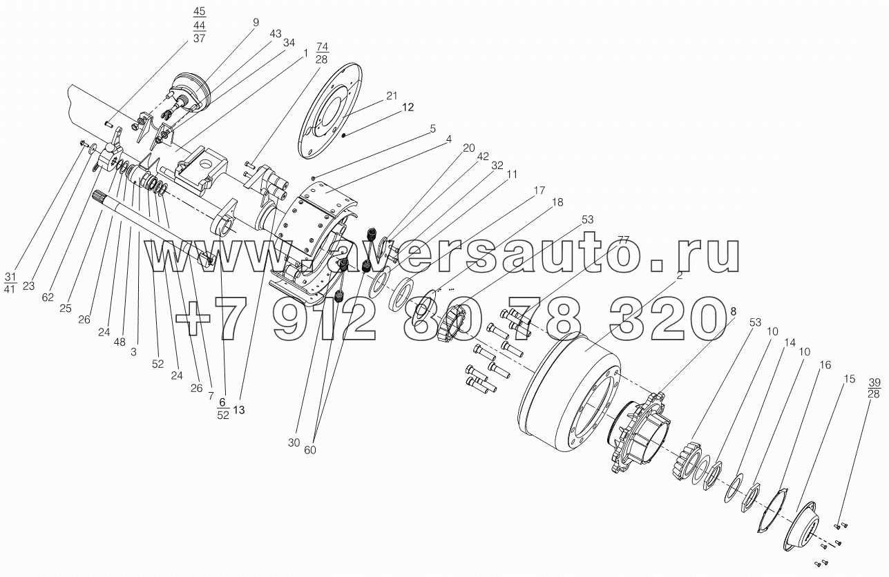 Ось с тормозами (180мм) "ТОНАР" выпуска с 10.2005 г. по 04.2007г.